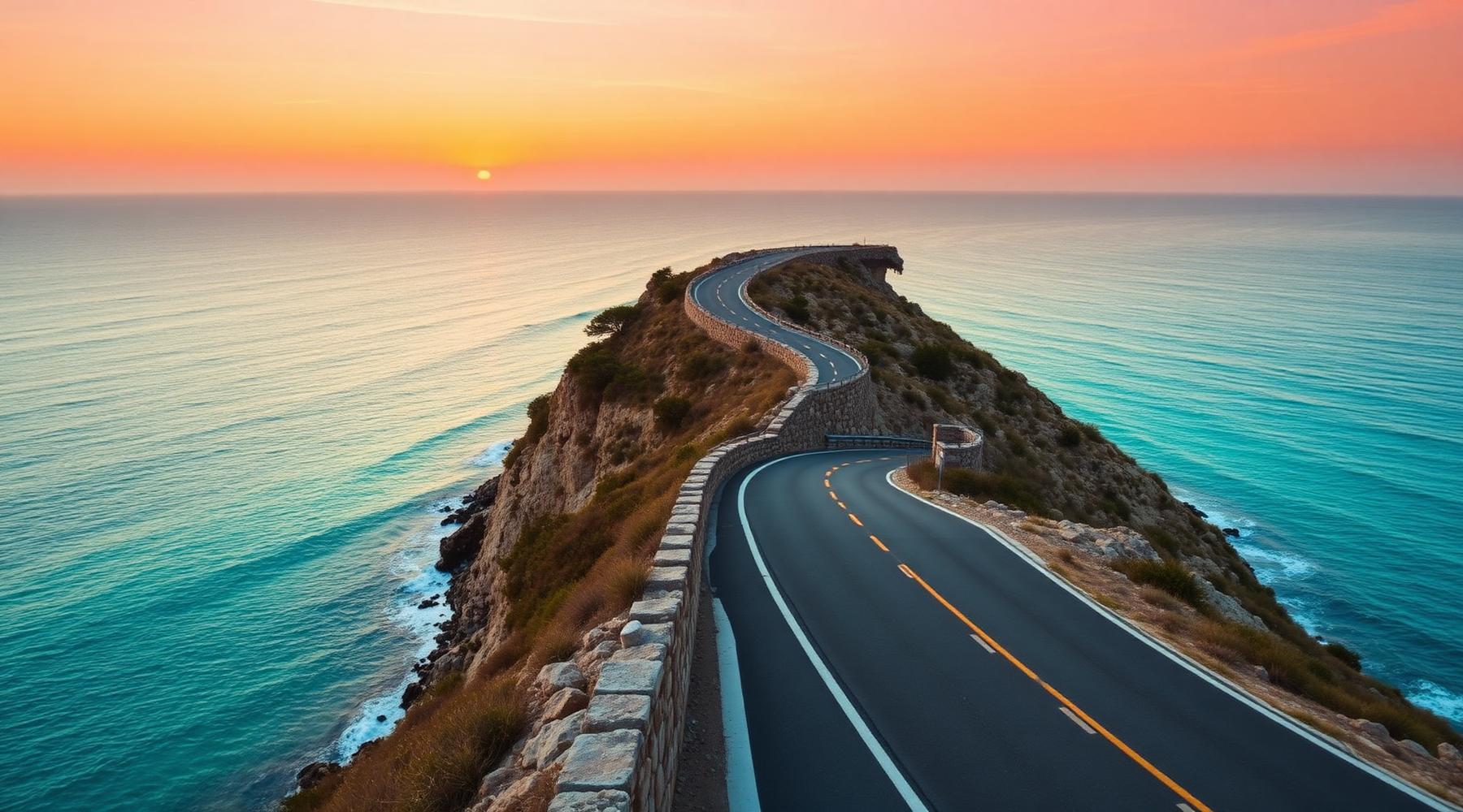 Coastal road at golden hour